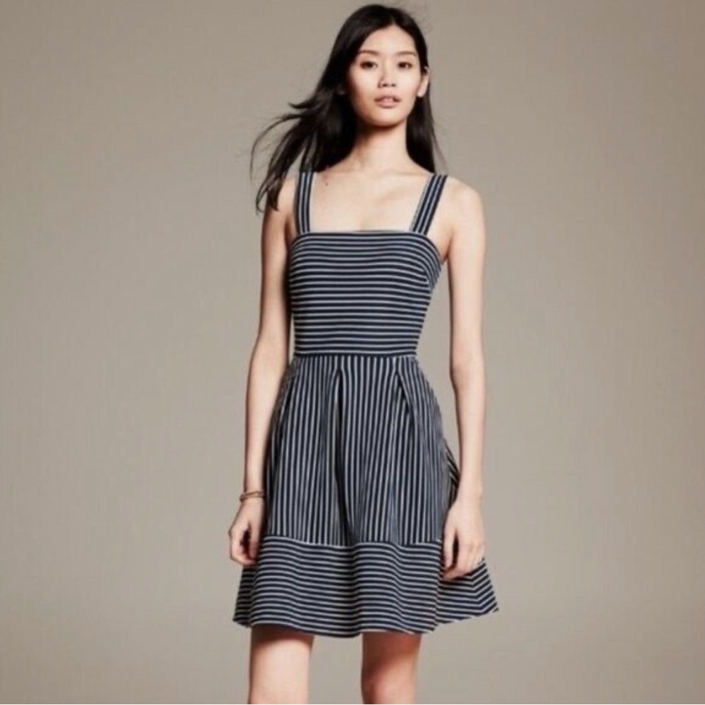 Banana Republic Navy Stripe Nautical Ponte Fit & Flare Dress, Size 8